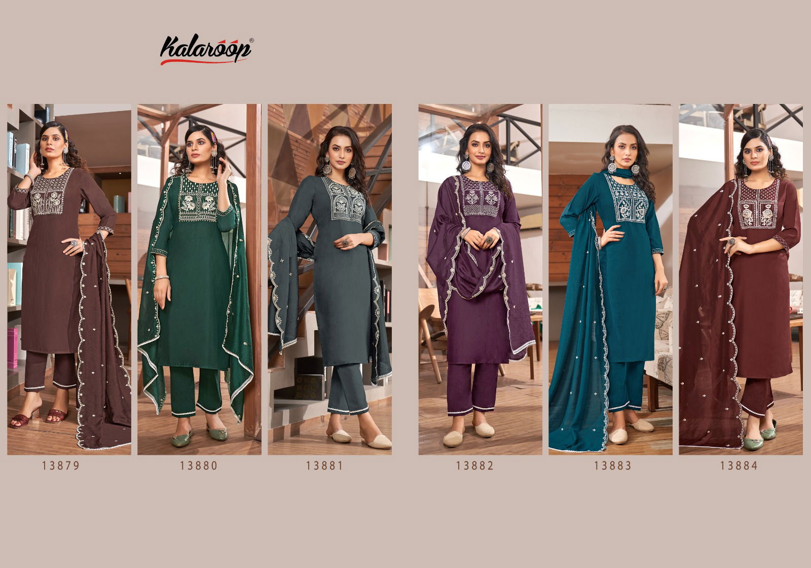 Blossom By Kalaroop 13879 To 13884 Wholesale Kurti With Bottom Dupatta In Delhi